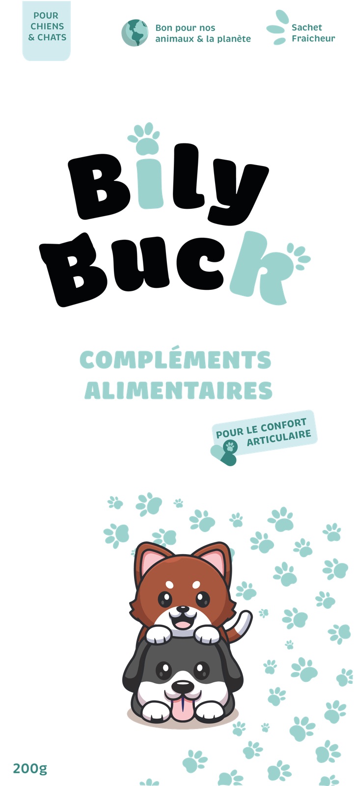 Sachet Bily Buck de la gamme santé, accents bleus