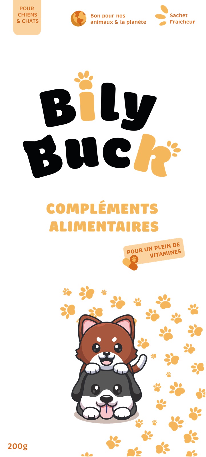 Sachet Bily Buck de la gamme vitaminée, accents orange