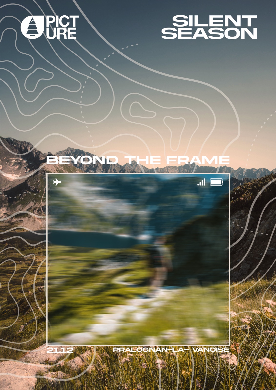 Affiche The Silent Season : un lac de montagne flou dans le cadre, entouré d’un paysage net